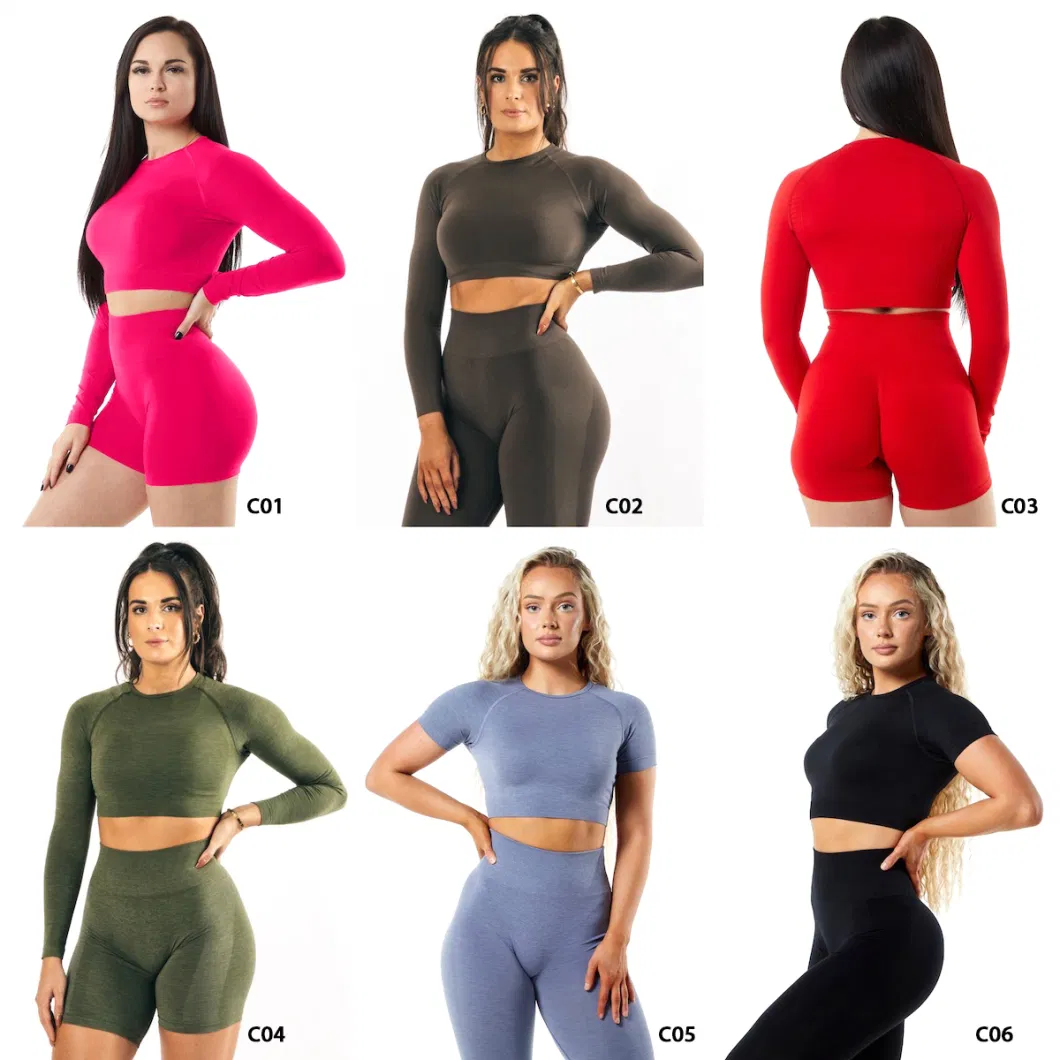 Hot Selling 5PCS Set Sports Fitness Sweat Suits Seamless Compression Gym Clothes for Women, Custom Logo Gym Top + Yoga Shorts + Workout Leggings Active Apparel