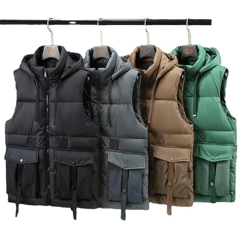 Zipper Pocket Winter Jacket Black Quilted Puffer Waistcoat Men&prime;vest