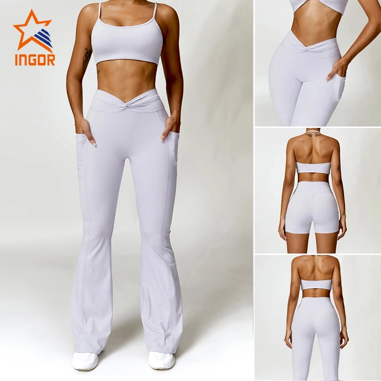 Ingorsports Factory Hot Selling 5PCS Set Sports Fitness Sweat Suits Gym Clothing for Women, Custom Logo Gym Top + Yoga Shorts + Workout Leggings Active Apparel