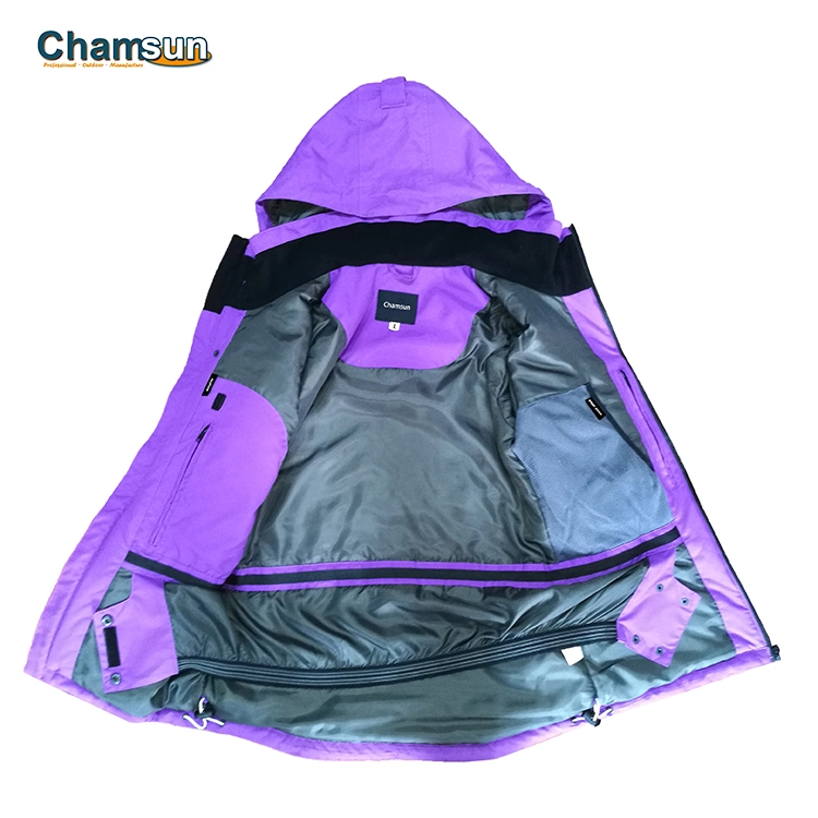 Wholesale Women&prime;s Purple Ski Jackets with Connected Hood