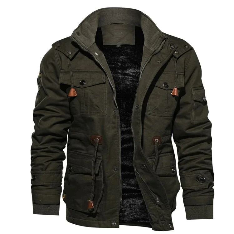 Hiworld Men&prime;s Hooded Fleece Thick Coat Plus Size Cotton Warm Outdoor Jacket