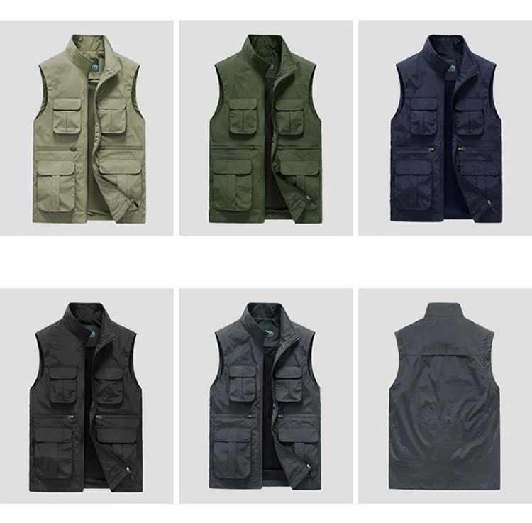 Multiple Pocket Elegant Jacket Vest with Logo Veste Blazers Camping Men&prime;s Vests Waistcoats