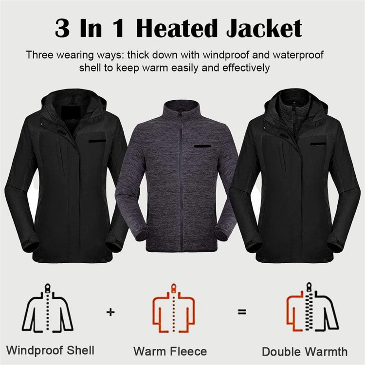 ODM Wholesale Women Winter 3 in 1 Waterproof Rechargeable Heated Jacket
