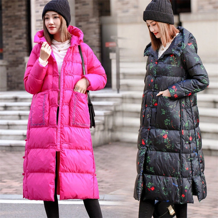 Manufacturer Supply Winter Chinese Style Camouflage Retro Buckle Thickened Plus Size Long Women&prime;s Down Coats