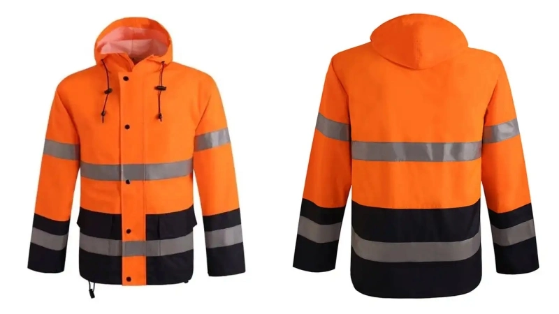 Custom Hi Vis PPE Hoodie Polyester Oxford Windproof Reflective Safety Clothing Outdoor Raincoat Bomber Winter Workwear Safety Jacket