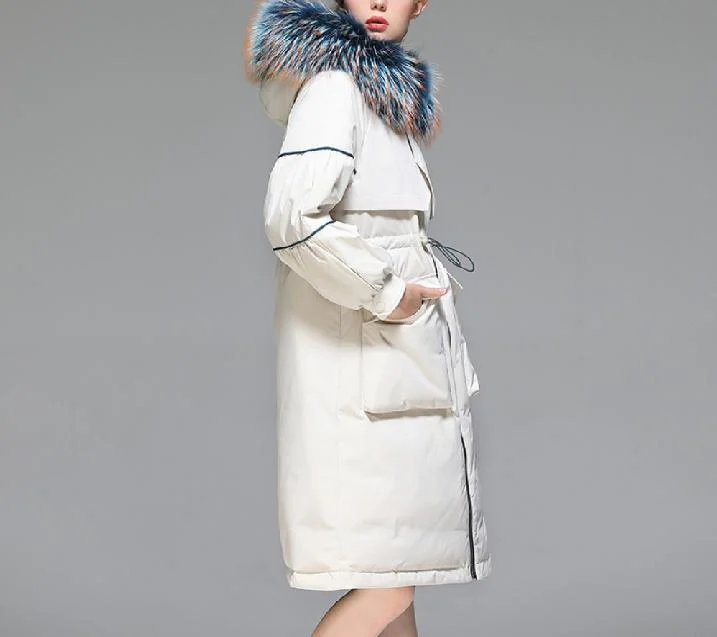 White 2023 Ladies Winter Hoodie Down Jacket Coats Long Women&prime;s Down Jackets