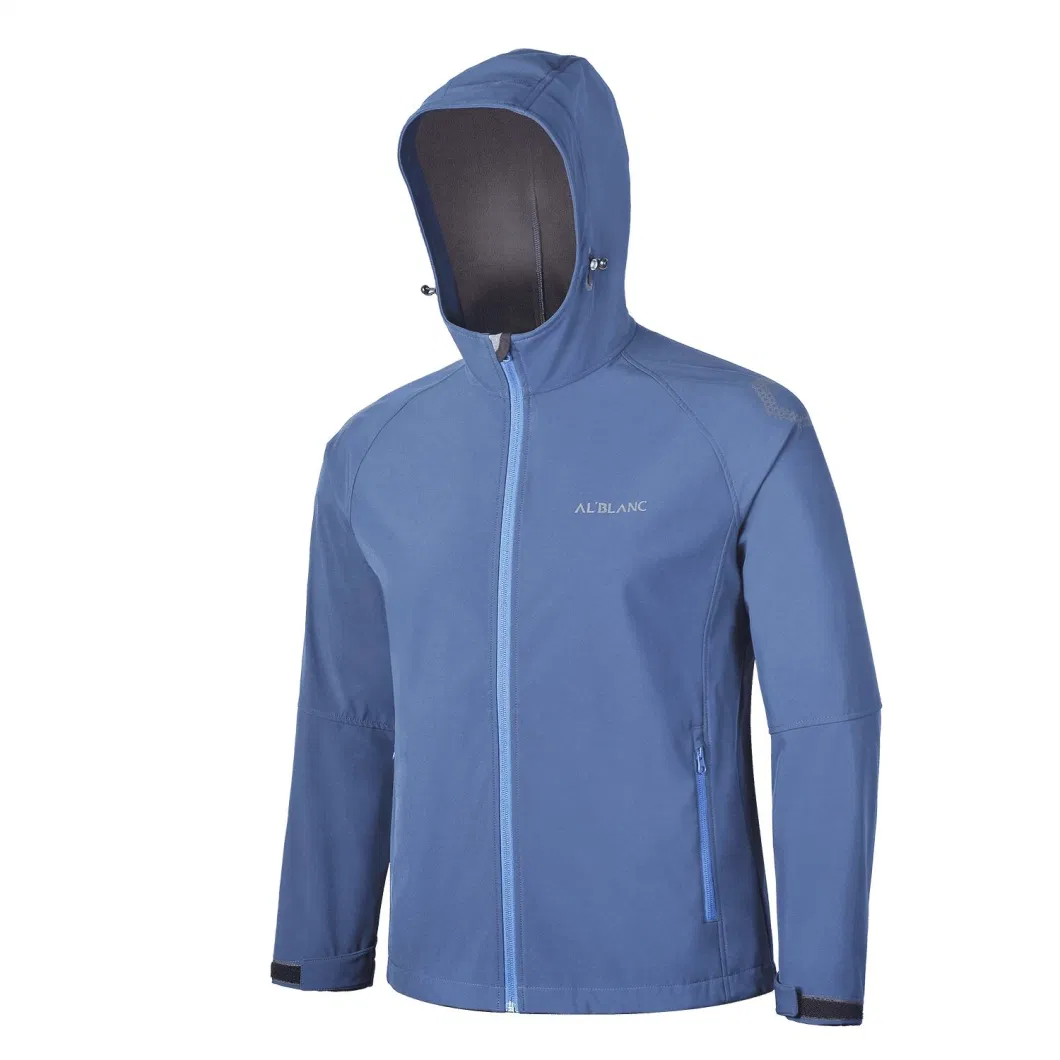 Men Waterproof Windproof Breathable 75D Softshell Jacket with Hood