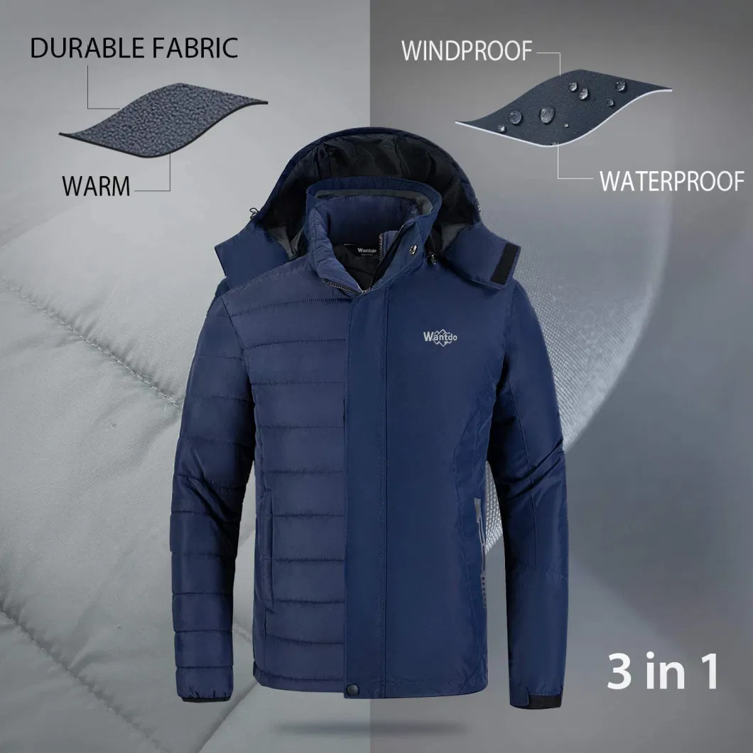 Men&prime;s 3 in 1 Waterproof Ski Jacket Warm Winter Snow Coat Puffer Rain Jacket