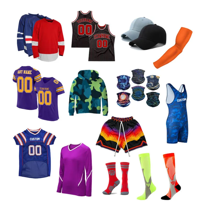 OEM Pet Jersey Hockey Basketball Football Soccer Volleyball Uniform Wrestling Singlet Neck Guard Ski Mask Cap Hat Socks Hoodie Sweat Suits Sports Wear Clothing
