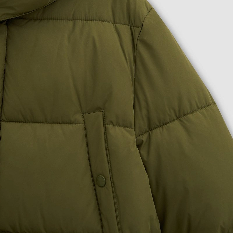 Customized Modern Autumn-Winter Men Wind-Proof Polyester	Matte Fit Puffer Down Jacket with Multi-Pockets in Olive Green	for City Walk