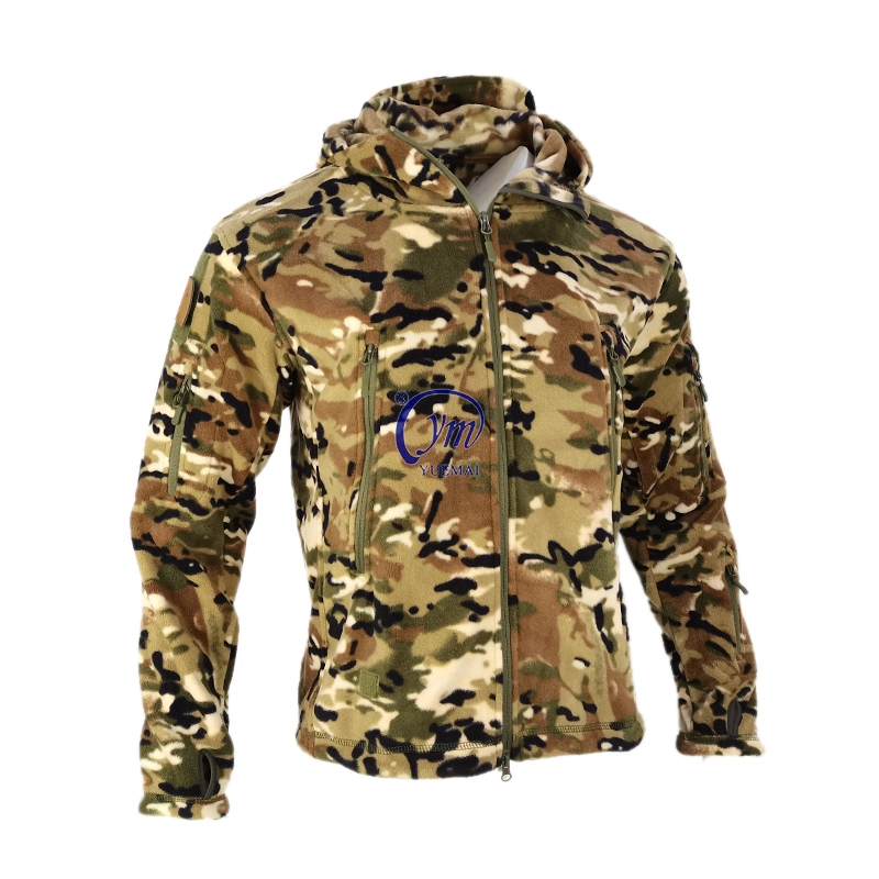 Outdoor Sherpa Sweatshirts Thermal Multicam Combat Tactical Hooded Polar Fleece Jacket with Pockets