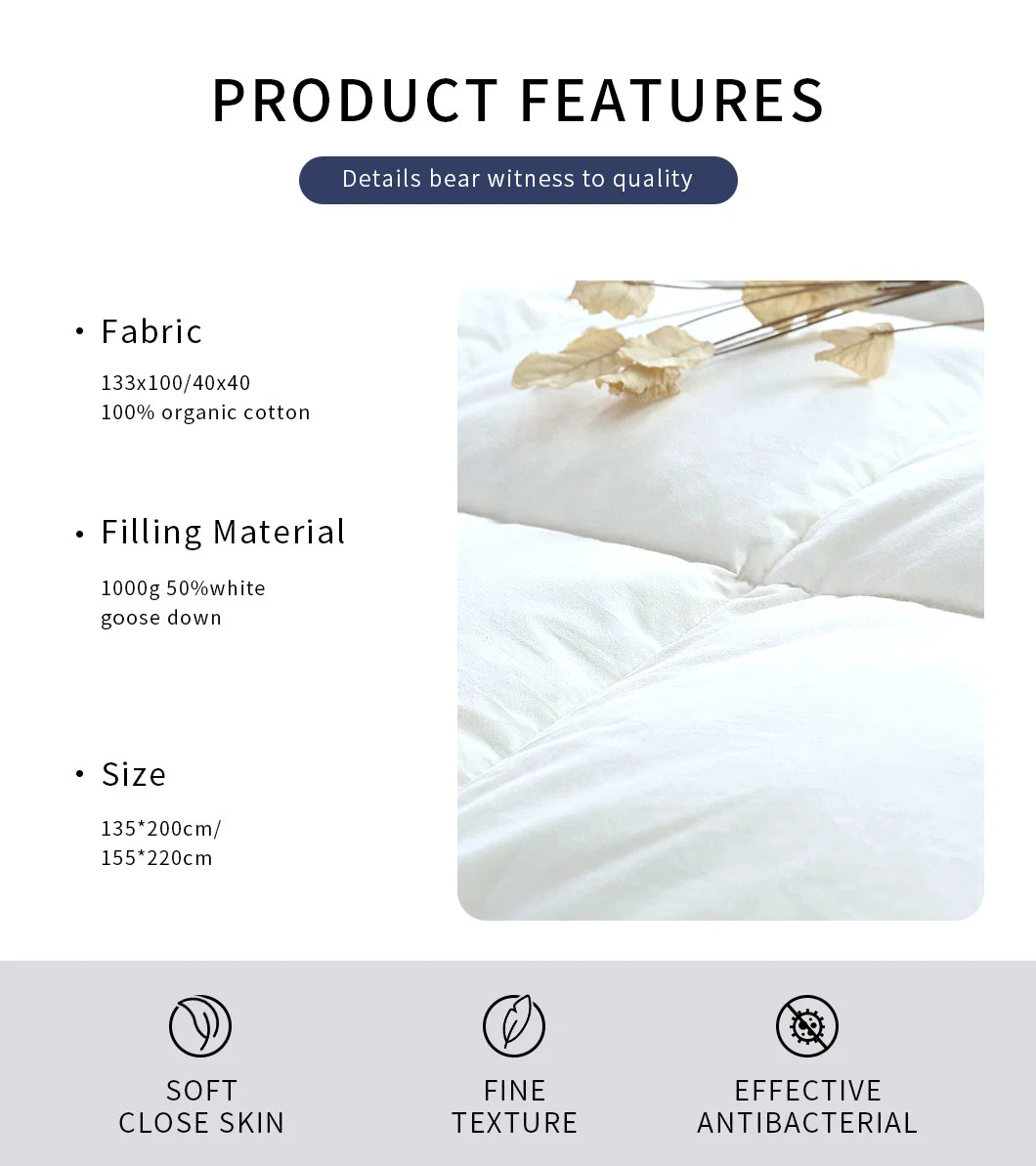50% White Goose Down Filled Premium Quality Comforter with Organic Cotton Cover
