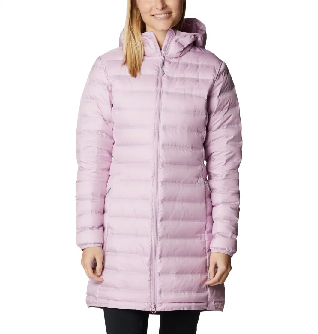 Asiapo China Factory Womens Pink Thermal Ultra Alternative Lightweight Water-Repellent Insulated Down Long Hooded Jacket