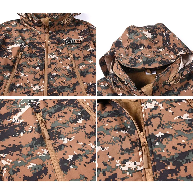 Manufacturer Custom Italy Digital Camouflage Outdoor Hiking Camping Coat Camouflage Fleece Military Soft Shell Jacket