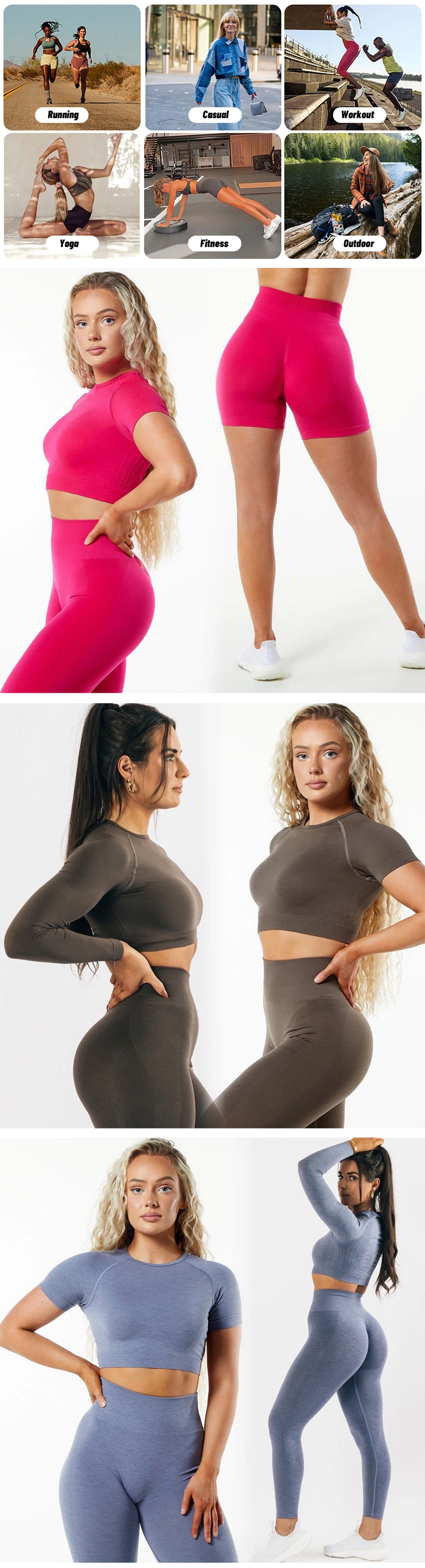 Hot Selling 5PCS Set Sports Fitness Sweat Suits Seamless Compression Gym Clothes for Women, Custom Logo Gym Top + Yoga Shorts + Workout Leggings Active Apparel