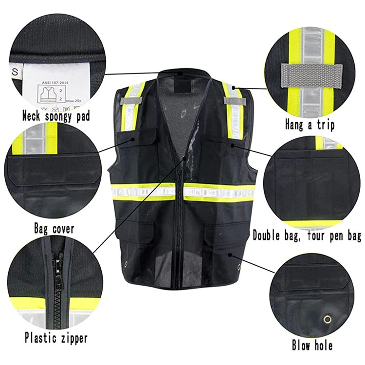 Reflective Tape Lower Pockets Comfortable Jacket Safety Vest for Men Women