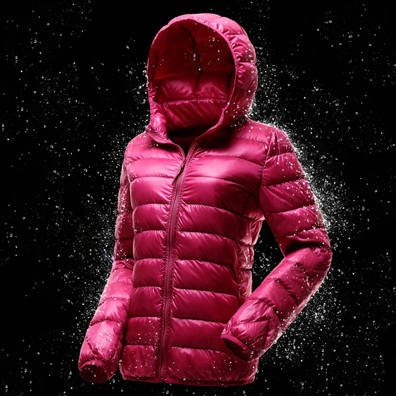 Winter Thin Super Light Short White Duck Feather Red Hooded Women Ultralight Down Jacket