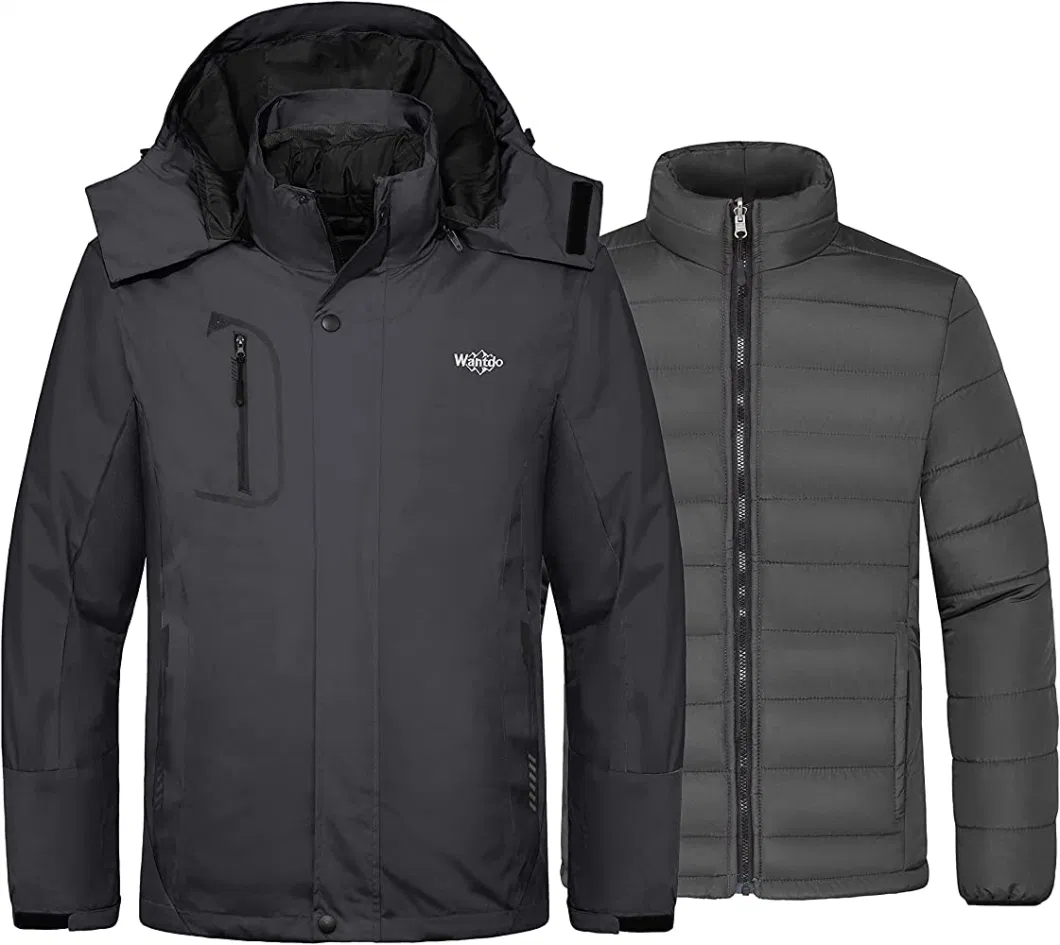 Men&prime;s 3 in 1 Waterproof Ski Jacket Warm Winter Snow Coat Puffer Rain Jacket