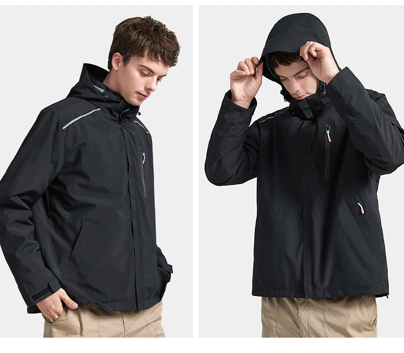 Waterproof Windbreaker Jackets Men Women 3-in-1 Fleece Inner Hooded Fishing Windproof Coat