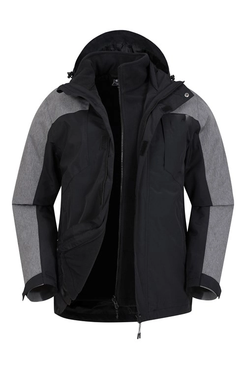 Mens Blacl/Grey Contrast Color Winter Spring Fall 3 in 1 Waterproof Jacket
