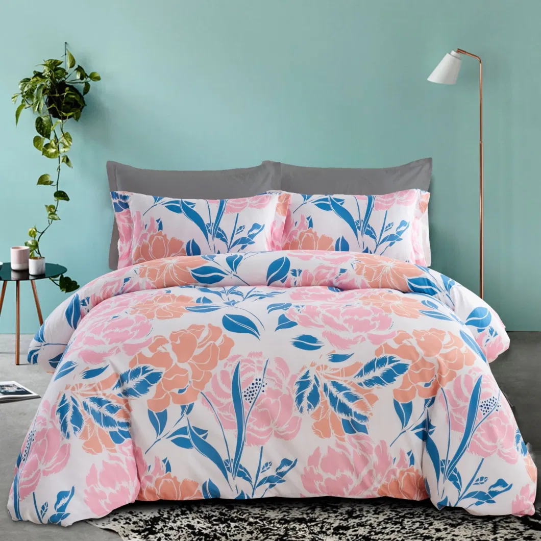 Wholesale 100% Polyester Microfiber Brushed Soft Floral Fabric 3PCS Comforter Double/Full/Queen/King Size Popular Flowers Printed Bed Duvet Cover Sets