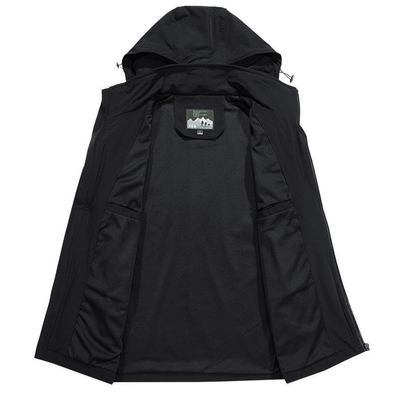 Blue Men Waterproof Breathable Windproof Rain Lightweight Outdoor Clothing Rain Jacket with Detached Hood