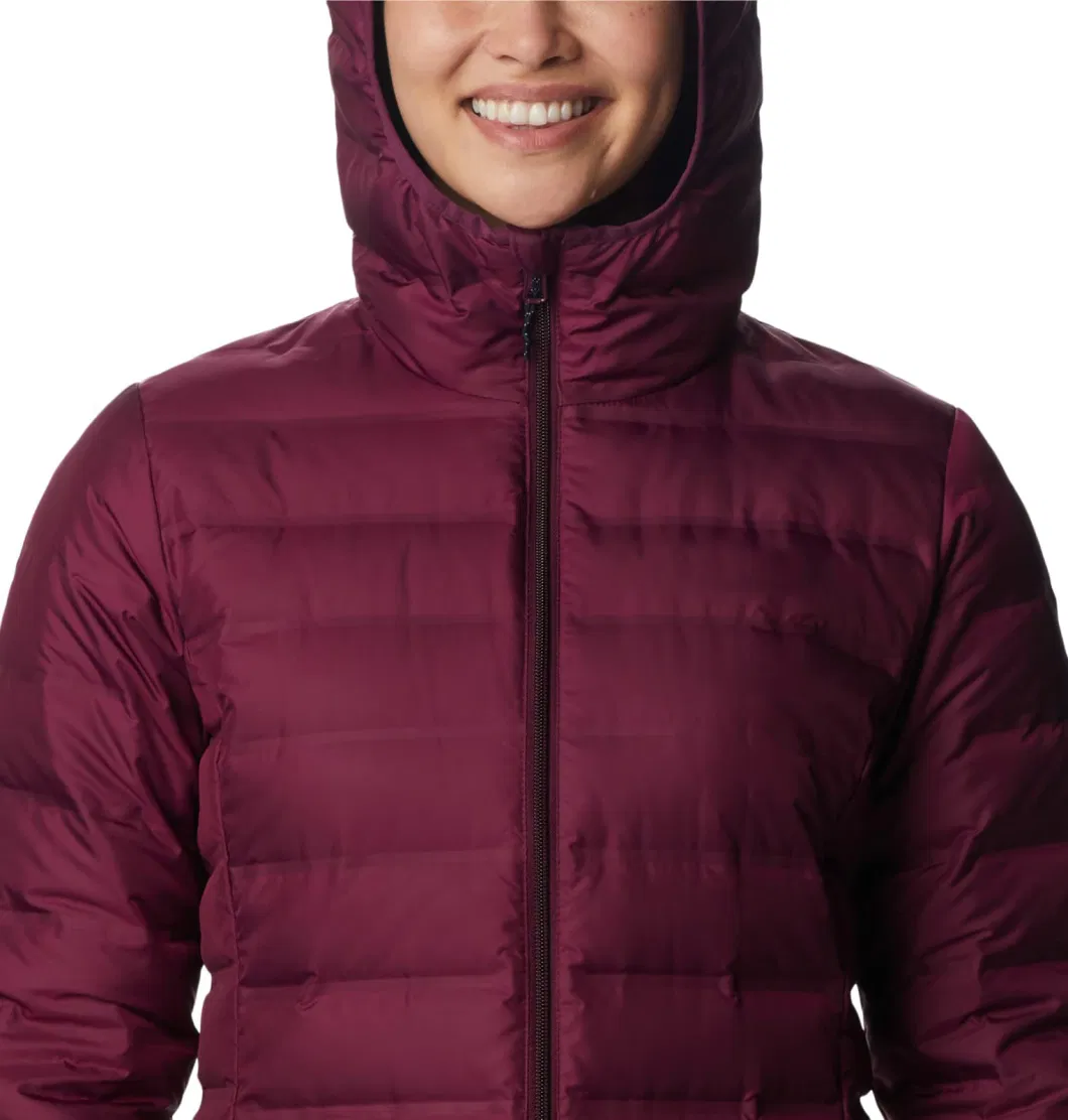 Asiapo China Factory Womens Pink Thermal Ultra Alternative Lightweight Water-Repellent Insulated Down Long Hooded Jacket