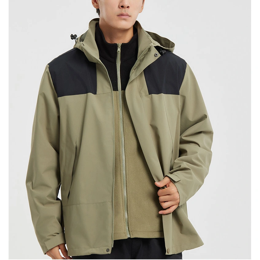 Fashionable Detachable Two-Piece Widbreaker Jacket Zip up Hooded Outdoor Rain Jackets