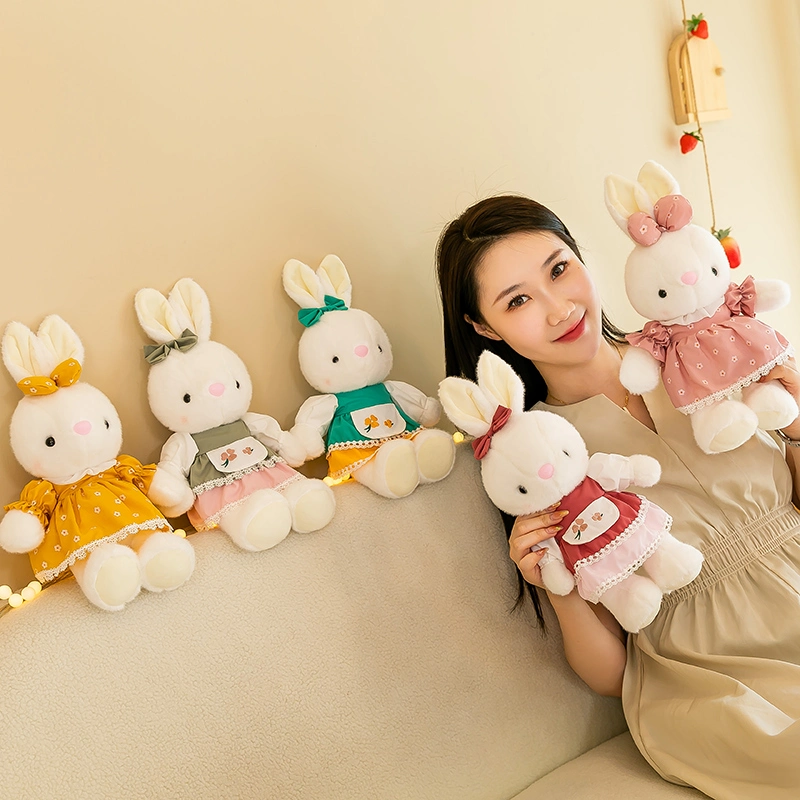 Soft Toy Stuffed Animal Custom Plush Toy Small Bunny Pink Bow Rabbit Sleeping Doll Girl Gift