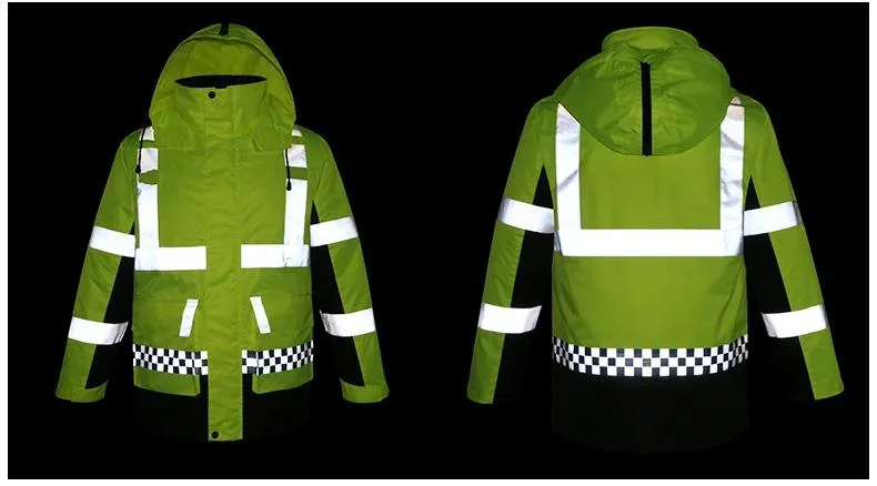 Custom Hi Vis PPE Hoodie Polyester Oxford Windproof Reflective Safety Clothing Outdoor Raincoat Bomber Winter Workwear Safety Jacket