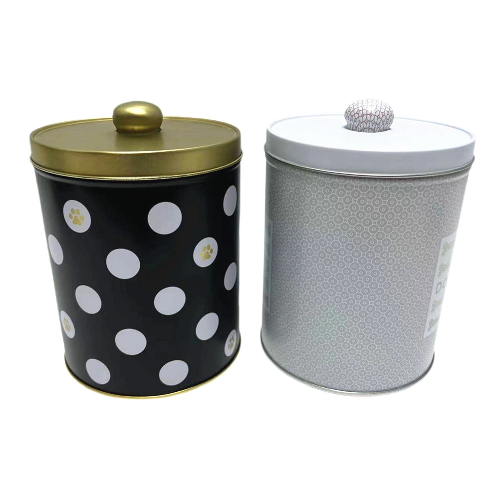 Wholesale Custom Tin Can Packaging Empty Food Grade Cylinder Shape Tin Box Metal Pet Food Container with Lid