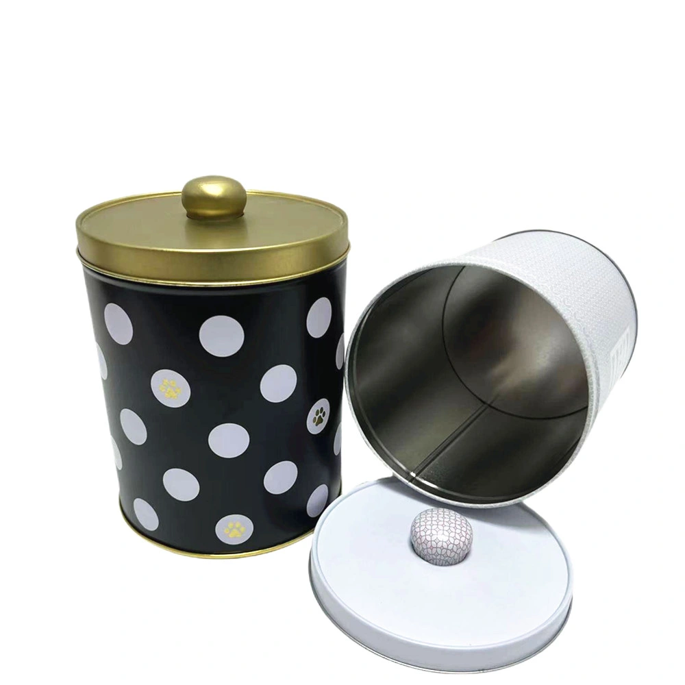 Wholesale Custom Tin Can Packaging Empty Food Grade Cylinder Shape Tin Box Metal Pet Food Container with Lid