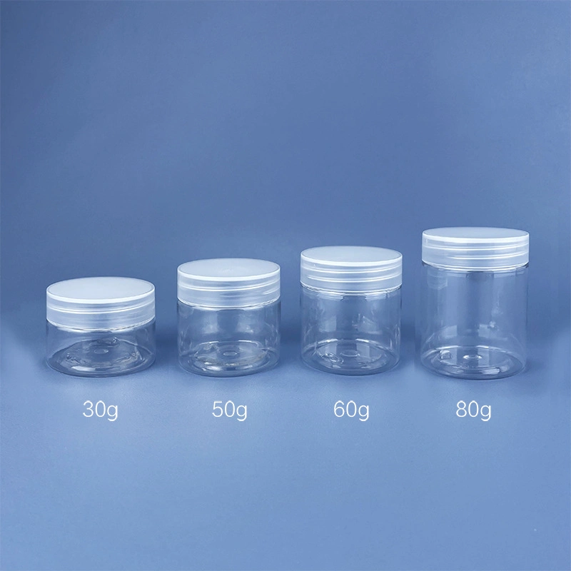 47mm Calibre 30ml/50ml/60ml/80ml Capacity Food Grade BPA Free Clear Pet Packaging Jar for Food and Cosmetics