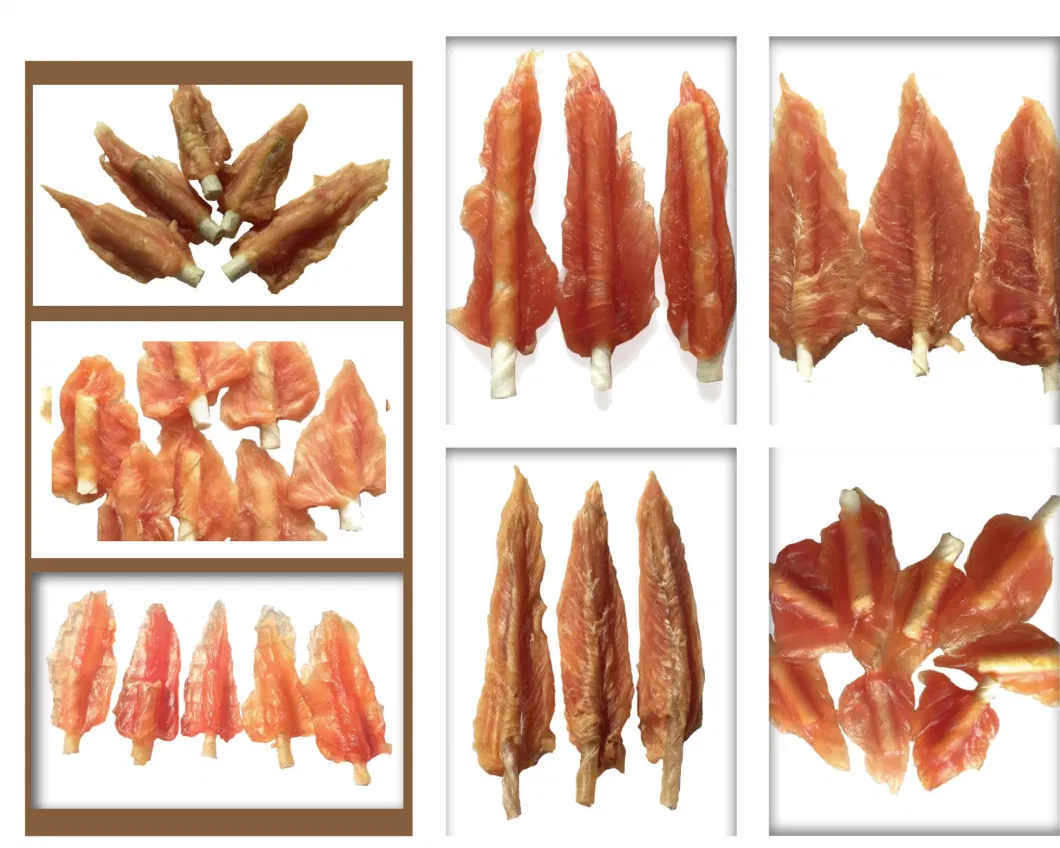 Healthy Different Size Soft Chicken Jerky&amp; Bleached Rawhide Factory Manufacture Meaty Snacks