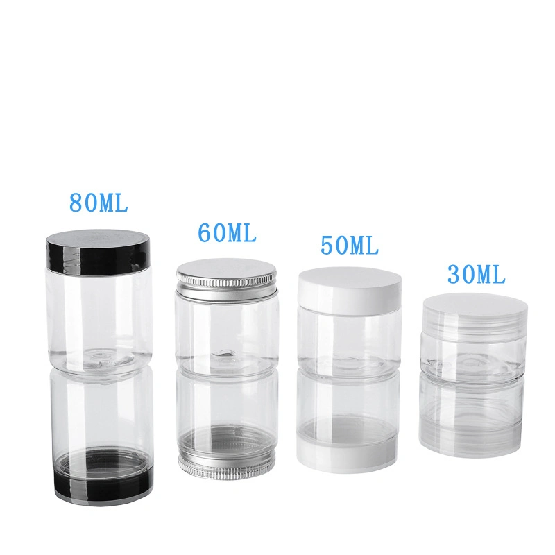 47mm Calibre 30ml/50ml/60ml/80ml Capacity Food Grade BPA Free Clear Pet Packaging Jar for Food and Cosmetics