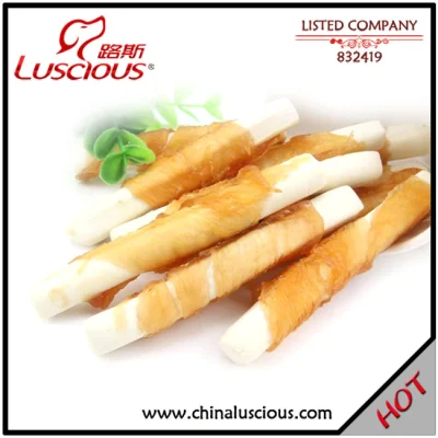 Rojo natural Rawhide nudo torcido por perro bocadillos de pollo