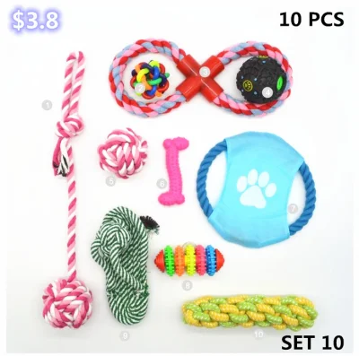  Mayorista de manufactura TPR nudo duradera de la cuerda de algodón Chew perro de juguete Bola de Set Packs para perros con bola