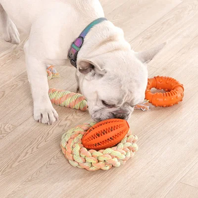 Limpieza de dientes personalizado resistente caucho natural Pet Bola de masticar el tratamiento de los alimentos