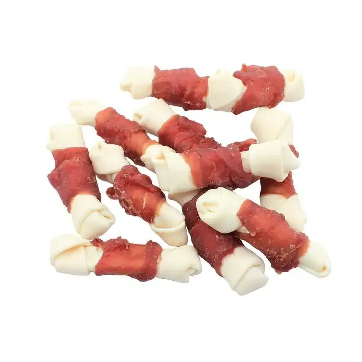 Chicken Duck Wrapped Rawhide Knotted Bone Dog Training Treats Natural Dog Snack