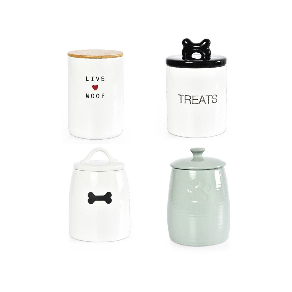 Customized Decor Pet Food Storage Canister Cookie Biscuit Container White Ceramic Dog Food Storage Jar Canister Treat
