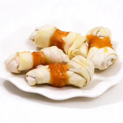  Pollo anatra avvolto Rawhide annodato osso cane formazione tratta Naturale Snack per cani