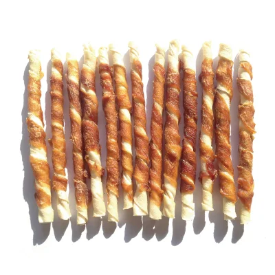  Fabbrica di carne di coniglio bastoncini di rawide tratta di animali da compagnia Rabbit Wrapped Dog Masticare gli snack di addestramento degli bastoncini di Rawhide