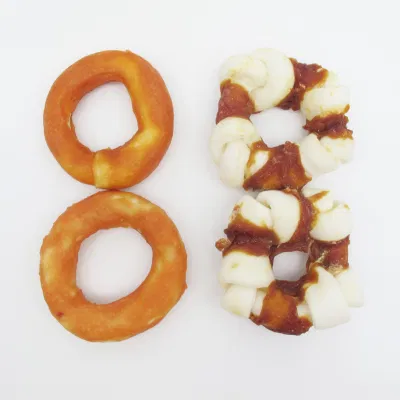  Facile digestione anatra secca ad anello in pelle di cowhide espansa ad alta proteina calcica Snack Dry Dog Food DONUT