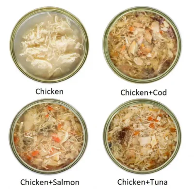 Commercio all&prime;ingrosso di pesce fresco umido gatto cibo Pesce / pollo / manzo shreds Cin scatola Cat treats Pollo riso palla naturale funzionale animale domestico cibo
