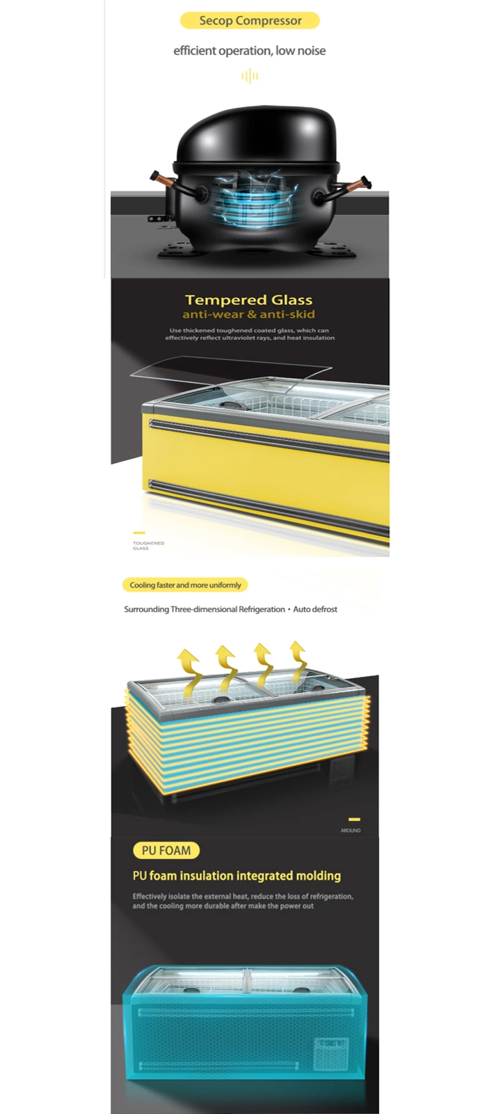 Supermarket Display Island Freezer for Ice Cream Pizza Beef Seafood