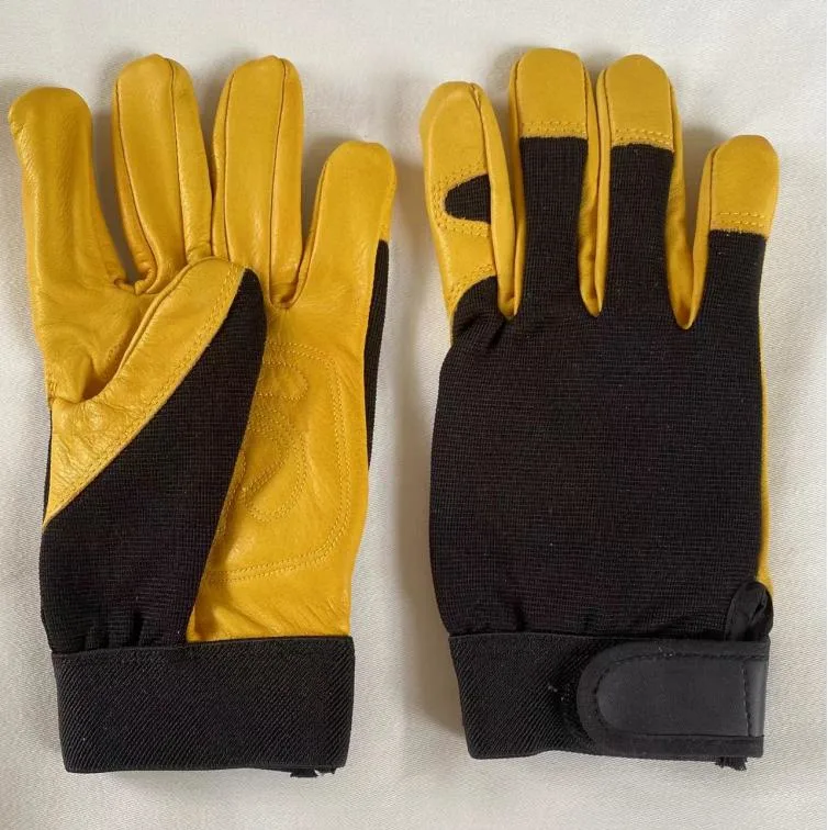 Cowhide Golf Stretch Cotton Yellow Cowhide Green Cuff Velcro Mechanical Maintenance Labor Protection Daily Gloves