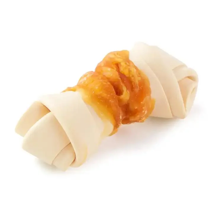 Chicken Duck Wrapped Rawhide Knotted Bone Dog Training Treats Natural Dog Snack