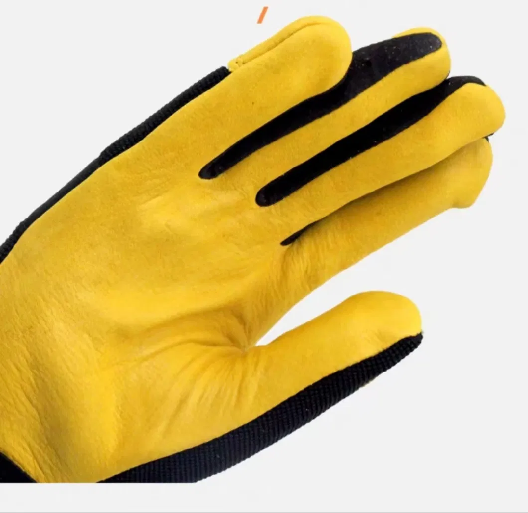 Cowhide Golf Stretch Cotton Yellow Cowhide Green Cuff Velcro Mechanical Maintenance Labor Protection Daily Gloves