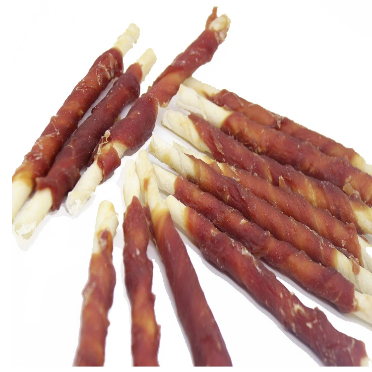 China Manufacturers Pet Snacks Duck Around Cowhide Roll Stick Dry Dog Snack