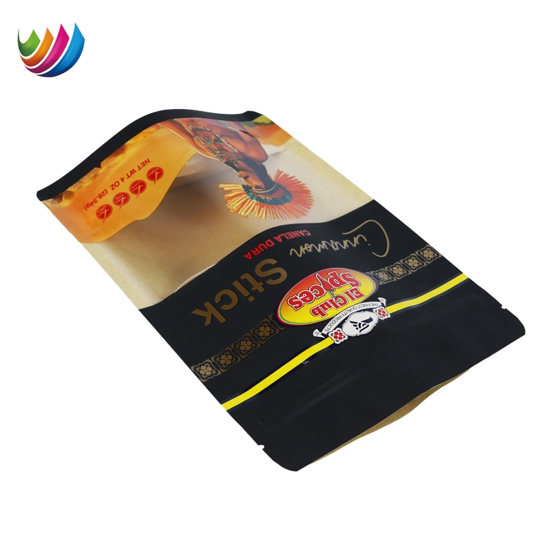 Custom Logo Dried Food Snacks Spice Packaging Zipper Stand up Kraft Paper Bag Pouch with Window